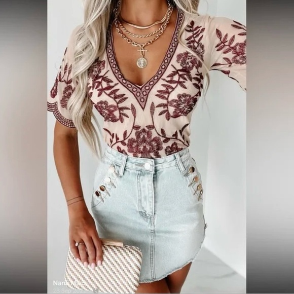 Follow Your Fancy Embroidered Mesh Bodysuit - Picture 1 of 4